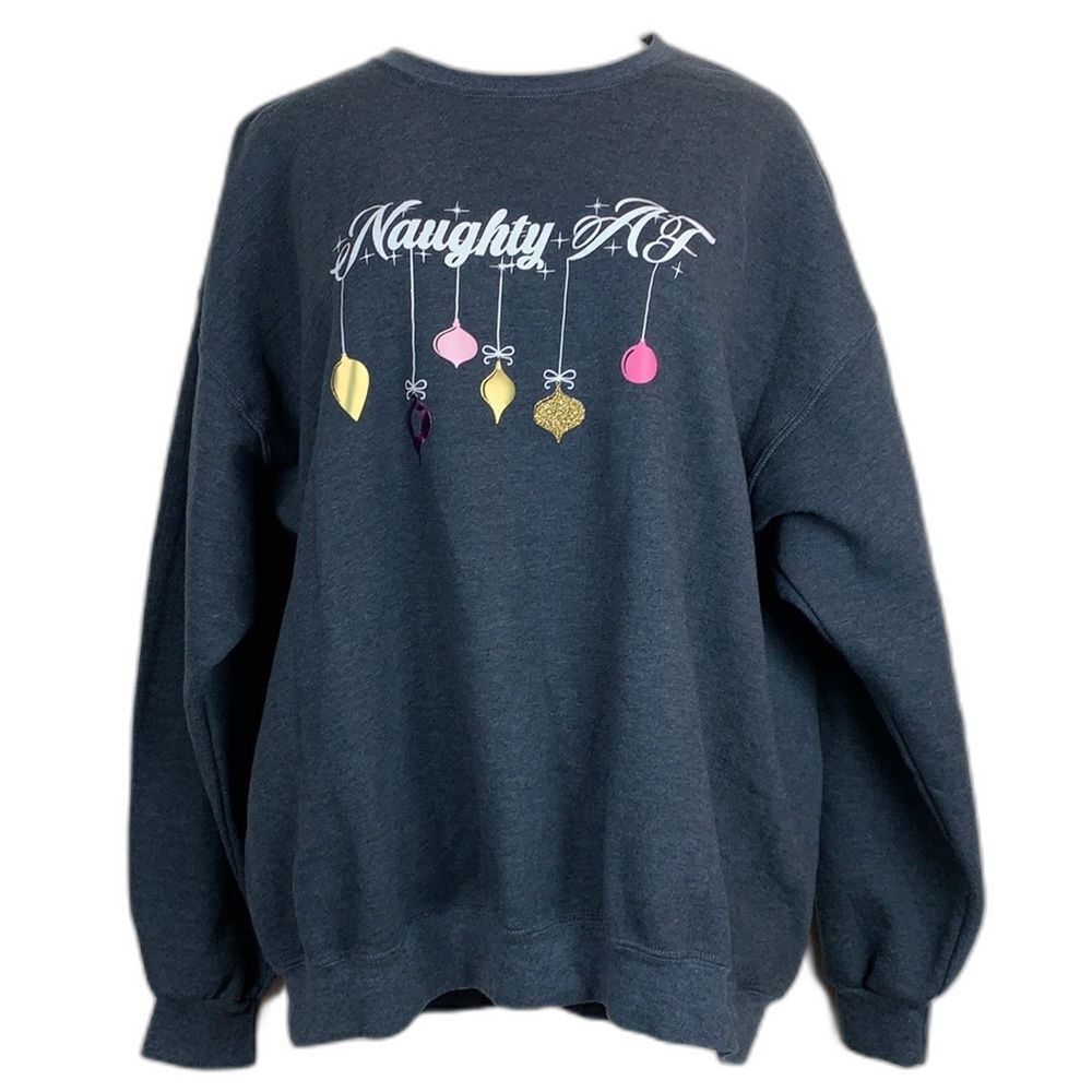 Fruit of the Loom Naughty AF Holiday Sweatshirt 2XL Black Funny Ugly Christmas